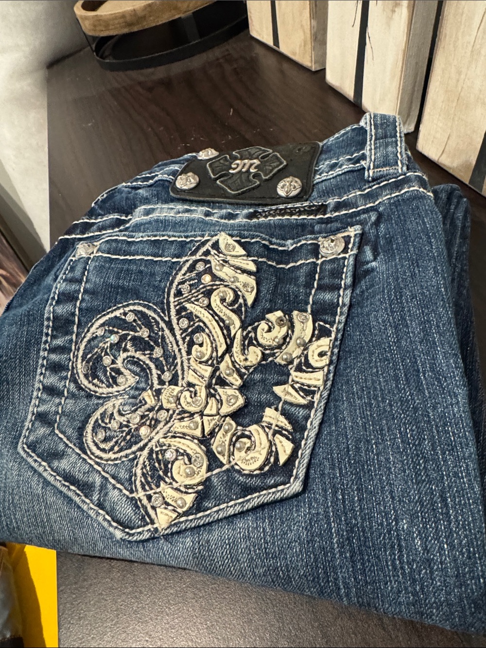 Miss Me Womens Bootcut Fleur De Lis Vintage New Jeans